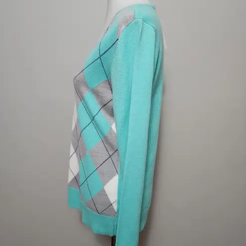 New York And Company Waverly Turquoise Argyle Vneck Sweater Size Medium