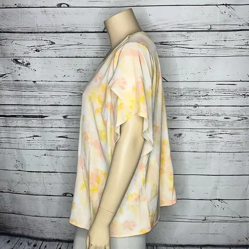 Denim & Co . Size 3X Pink & Yellow Tie Dye Print Tulip Sleeve Blouse Top