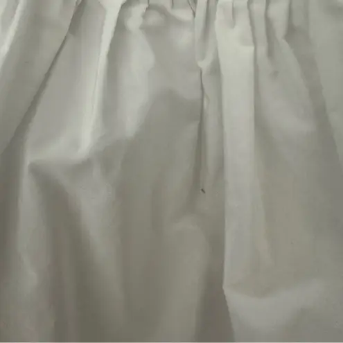 Brogger Round Neck Puff Sleeve Tiered Oversized Taffeta Blouse in White Large