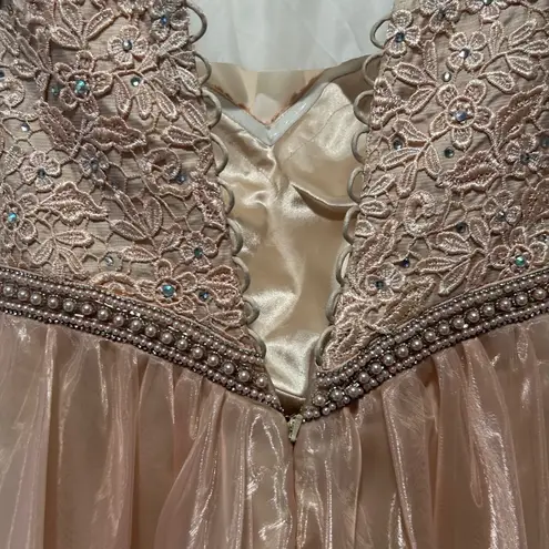 Abby Paris Lace Rhinestone Pearl Strapless Mini Dress Party Cocktail Prom Size 8