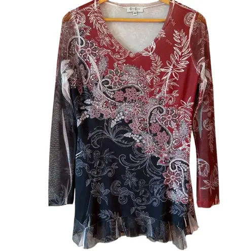 Vintage Y2K Women’s Paisley Mesh Goth Romantic Grunge Rhinestone Sheer Torn Raw Black Size M