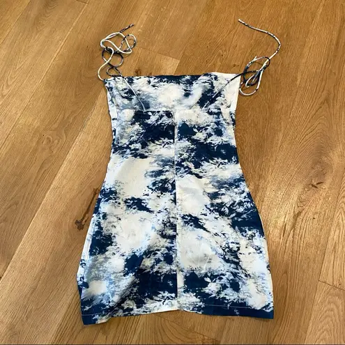 Beginning Boutique  Tie Dye Mini Dress in Blue & White