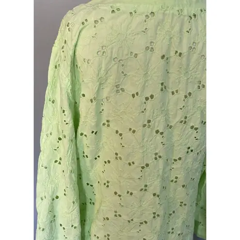 Fresh Produce Swim Cover Up LARGE Green Eyelet Dress 3/4 Sleeve V-Neck Beach