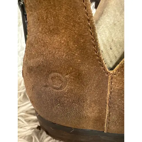 BORN Brown Suede Ankle Boots Women Side Zip Cutout Heel Comfort Low Heel Size 6.5