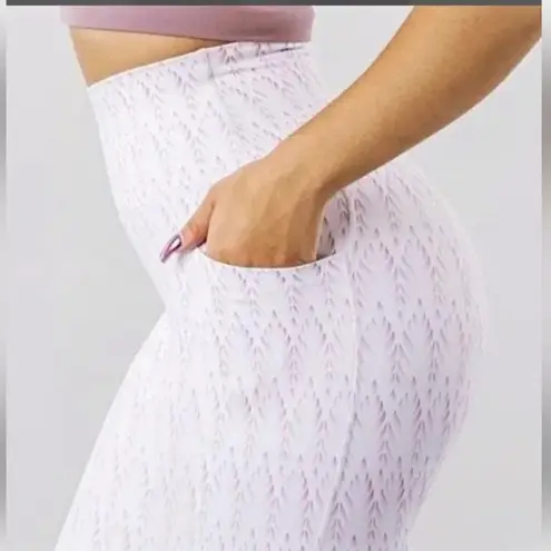 Buff Bunny White Pink Pattern Active Athletic Leggings Side Pockets Size Small