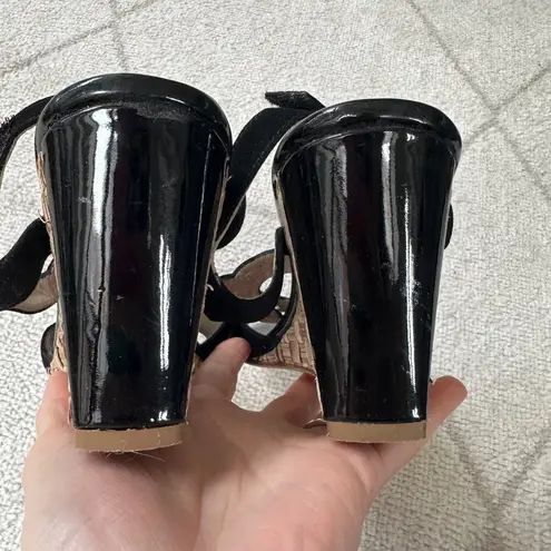 Aquatalia Open Toe Suede/Patent Leather/Straw Peep Toe Wedges Sz 8