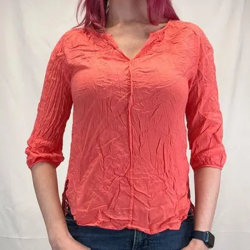 Stylus Women's Textured Lace Detail Blouse M Med Medium Coral Salmon Pink Orange