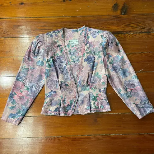 Vintage Nah Nah Collection Floral Rose Brocade Jacket Braided Trim Size M Pink Size M