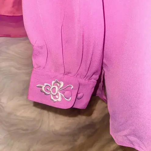 Bob Mackie Sz XL Pink Embroidered Art-to-Wear Cut-Away 100% Silk Jacket Tank Top