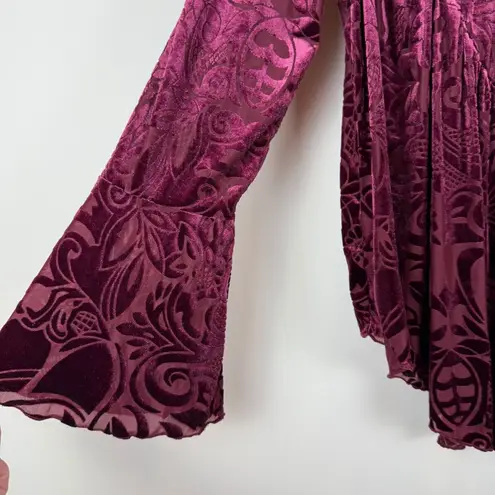 Ultra Pink Top Women Medium Pink Velvet Asymmetrical Bell Sleeve Boho Fairy NWT