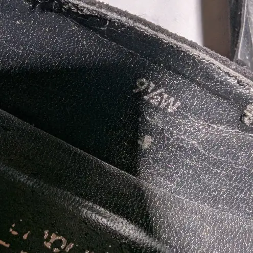 Vtg 1990s Newport News Black Suede Square Toe Elastic Strap Mary Jane Flats 9.5W Size 9.5