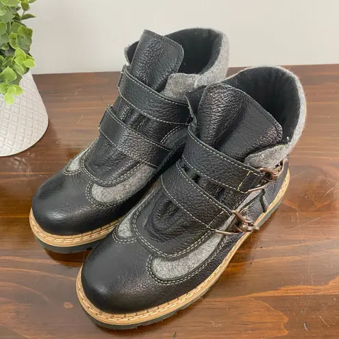 Martino of Canada Black Leather & Grey Wool Alpine Boots Women's Sz 7.5 EUC