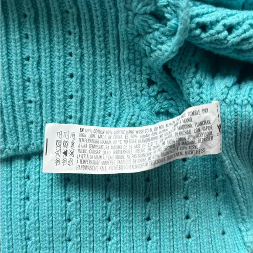 English Factory Pointelle Puff-Sleeve Knit Top – Turquoise – Size L