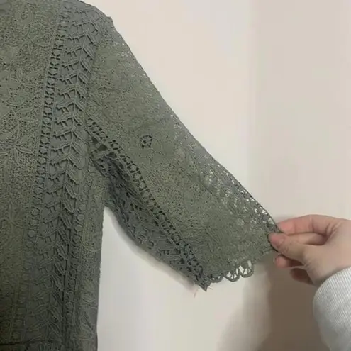 Tea N Rose ✅ green lace crochet short sleeve midi dress prairie boho modest