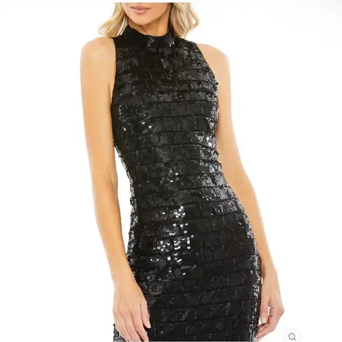 Mac Duggal 10907 Womens Black Sequin High Neck Sleeveless Column Gown Dress