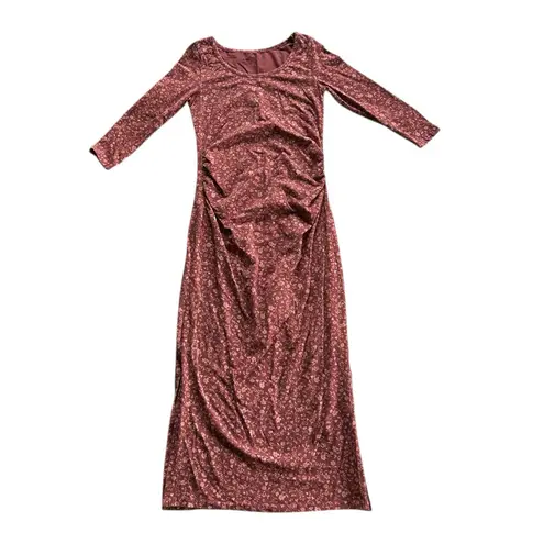 Pact Organic Cotton Midi Maternity Dress Floral Pink Size S baby shower