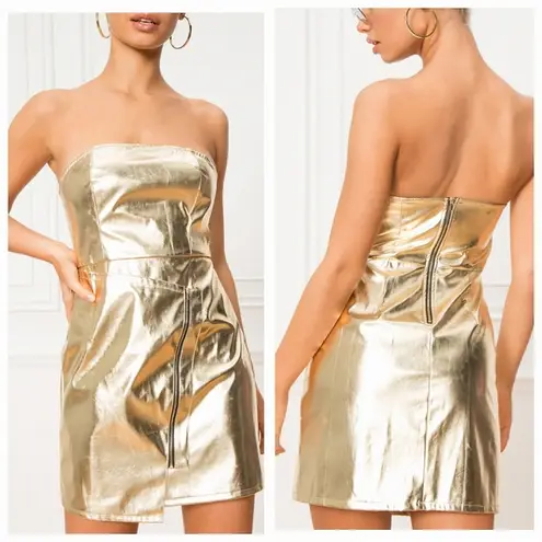 by the way. Skylar Faux Leather Dress in Gold Metal