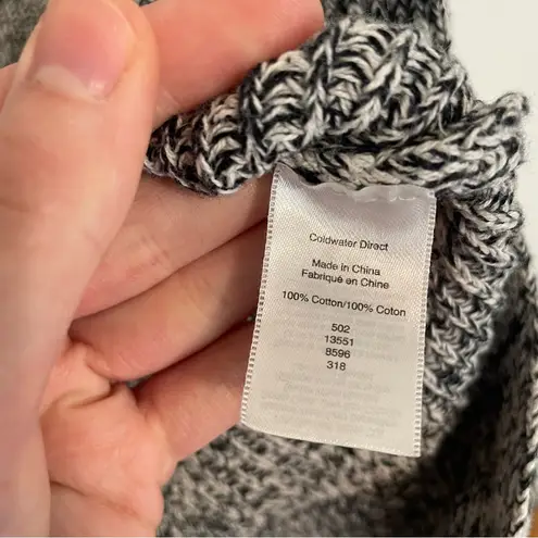 Coldwater Creek Black White Chunky Knit High Low Cotton Crew Neck Sweater PETITE