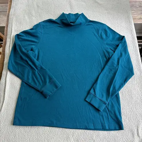 L.L.Bean  T-Shirt Women's Large L Long Sleeve Turtle Neck Teal 100% Cotton G4