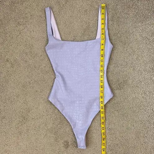 Naked Wardrobe Croc Embossed Faux Leather Tank Bodysuit Size XS Square Neck