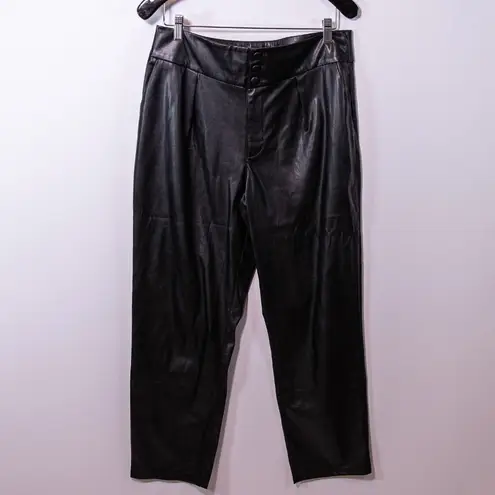 Paige Jazz Faux Vegan Leather Tapered Leg Mid Rise Ankle Crop Pants Black 8