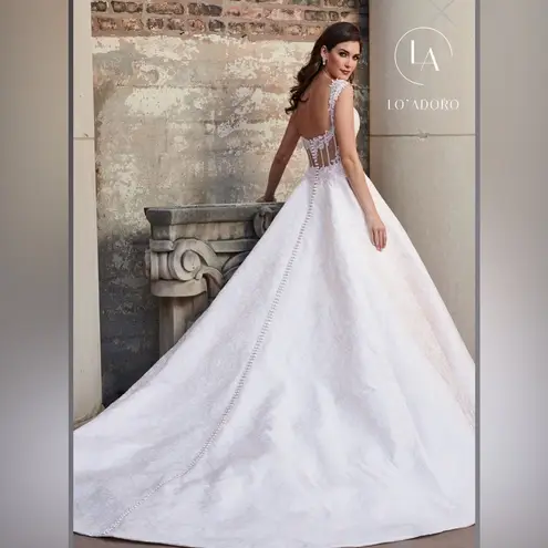 LO’ ADORO Nude Blush Corset Bodice Brocade Elegant Lace Wedding Dress Size 12