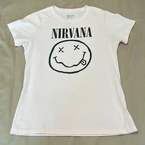 Nirvana size large fitsâlike a medium light pink short sleeve band T-shirtâEUC