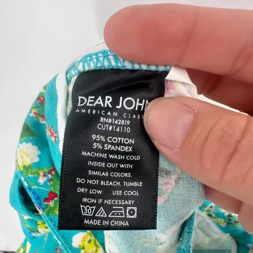 Dear John Women's Teal Finnegan Floral Print Cuffed Shorts Size 27 Cotton