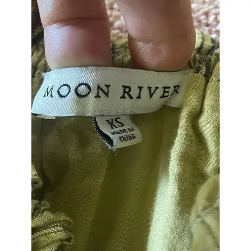 Moon River XS plaid check tiered ruffle midi dress yellow black