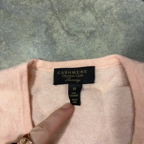 Charter Club Women's Sweater V-Neck Cashmere Ladies Blush Creme Sz XS Casual