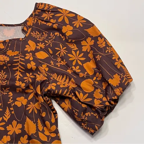 Porridge x Anthropologie Square Neck Puff Sleeve Cotton Poplin Babydoll Dress XS Orange