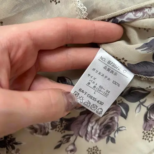 Rosa Cherie Cream and purple floral sheer babydoll top Tan Size L