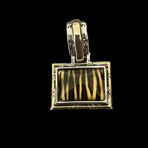 VTG Estate Tiger Stripes Animal Print Silver Gold Tone Wide Barrel Heavy Pendant