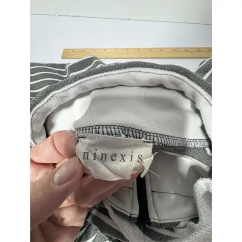 Ninexis Women's 2x Grey White Striped Pullover Sweatshirt Half zip Funnel Neck Size XXL