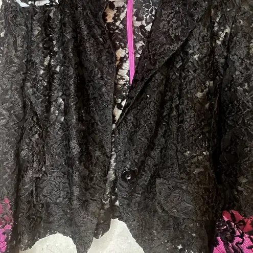 Last Kiss  Vintage 80's Madonna Style Black Lace Hot Pink Blazer Jacket XL