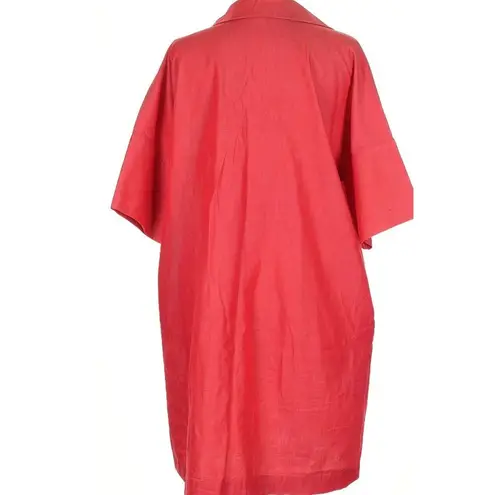 Ming Wang Red Popover Tunic Dress Sz L 100% Cotton Collared Oversized Minimalist