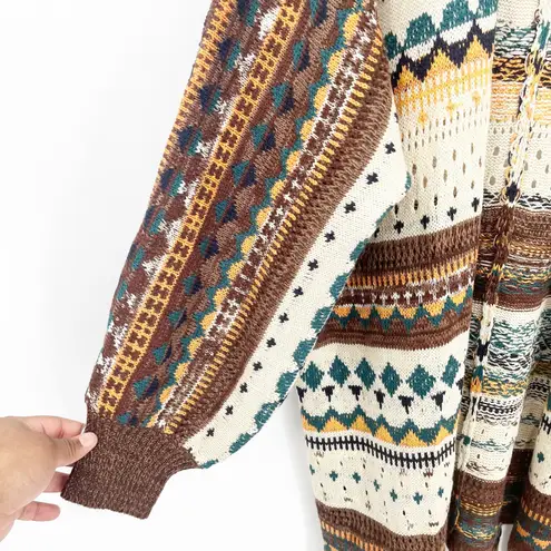 SPLA Womens Boho Ethnic Southwestern Knit Fringe Open Front Cardigan Size S