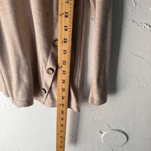 Womens Long Sleeve Top Beige Elbow Patch Button Side Henley Preppy Equestrian Tan Size L