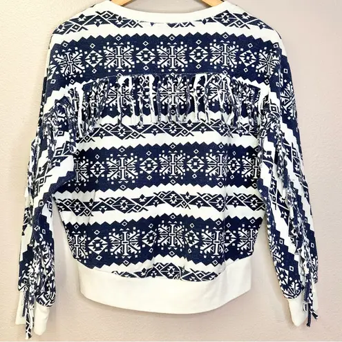 Cotton Citizen Nordic Print V Neck Fringe Detail Pullover Navy Blue