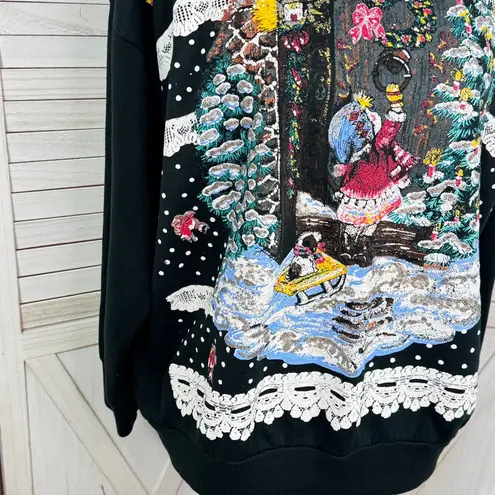 Vintage 90s Nutcracker Christmas Puff Paint Sweatshirt Black Womens Medium