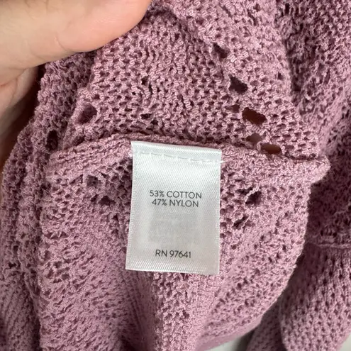 J Jill Crochet Open Weave Pink Pullover Sweater Sz L | Beachy Coastal Grandma Size L