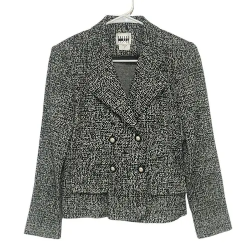 Leslie Fay Dresses Vintage Black & White Shoulder Pads Blazer Jacket Size 6P