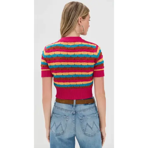 Mother The Mock 10 Laser Beam Striped Short Sleeve Sweater Pink Size XS