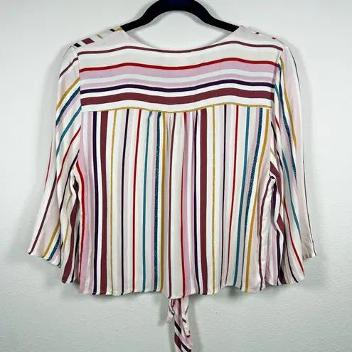 Urban Romantics Women's Striped Tie Front Crop Top Size M Multicolor Button Down