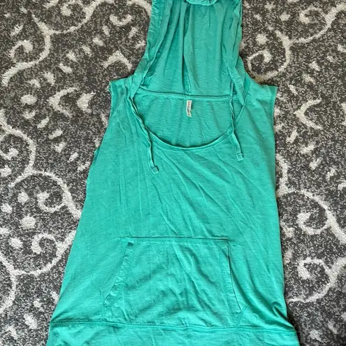 American Apparel WOMENS HOODED TANK WITH POCKET AQUA SIZE XL