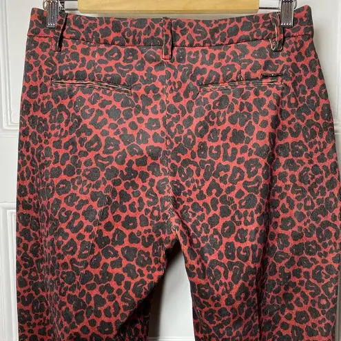 LIU JO Leopard Print Velvet Corduroy Tapered Chinos Burgundy Red/Black Sz 29 Red