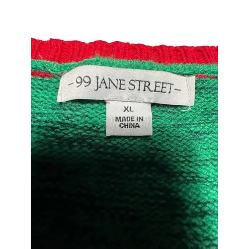 99 Jane Street XL Christmas Knit Green Sweater Cat Appliqué Crew Neck #X9