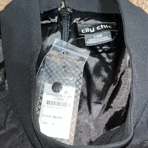 City Chic Mika Halter Jumpsuit Sheer Asymmetrical Ruffle Overlay Wide Leg 20