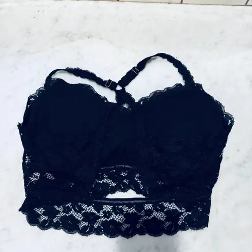 Judy K Lace Bralette Criss Cross Back Lined Black Lingerie Top XL