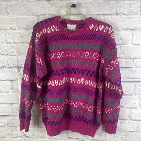 Jantzen Vintage Y2K 80s 90s Retro NordicPullover Pink Hearts Sweater Size Medium